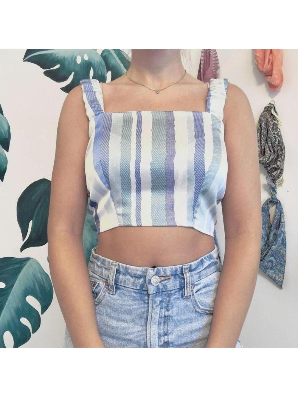 Silky Striped Tie Back Tank Top